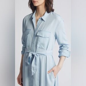 Long Sleeve Belted Chambray Midi Shirtdress